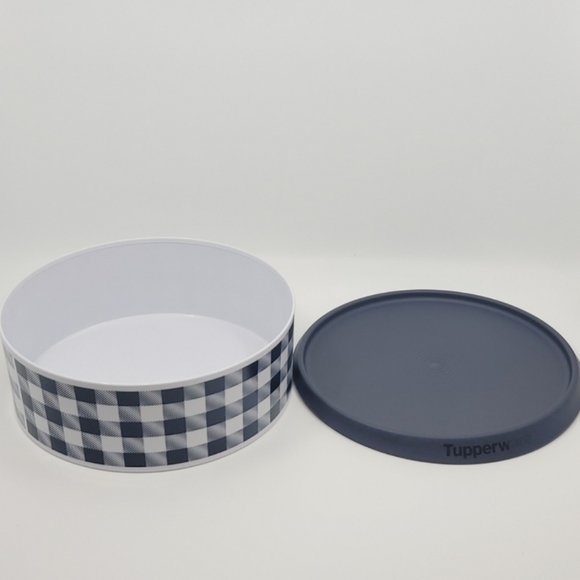 Tupperware Holiday Buffalo Plaid Cookie Gift Canister Black & White Instant Seal - Picture 2 of 8